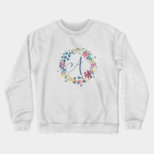 Floral Monogram A Colorful Full  Blooms Crewneck Sweatshirt by floralmonogram